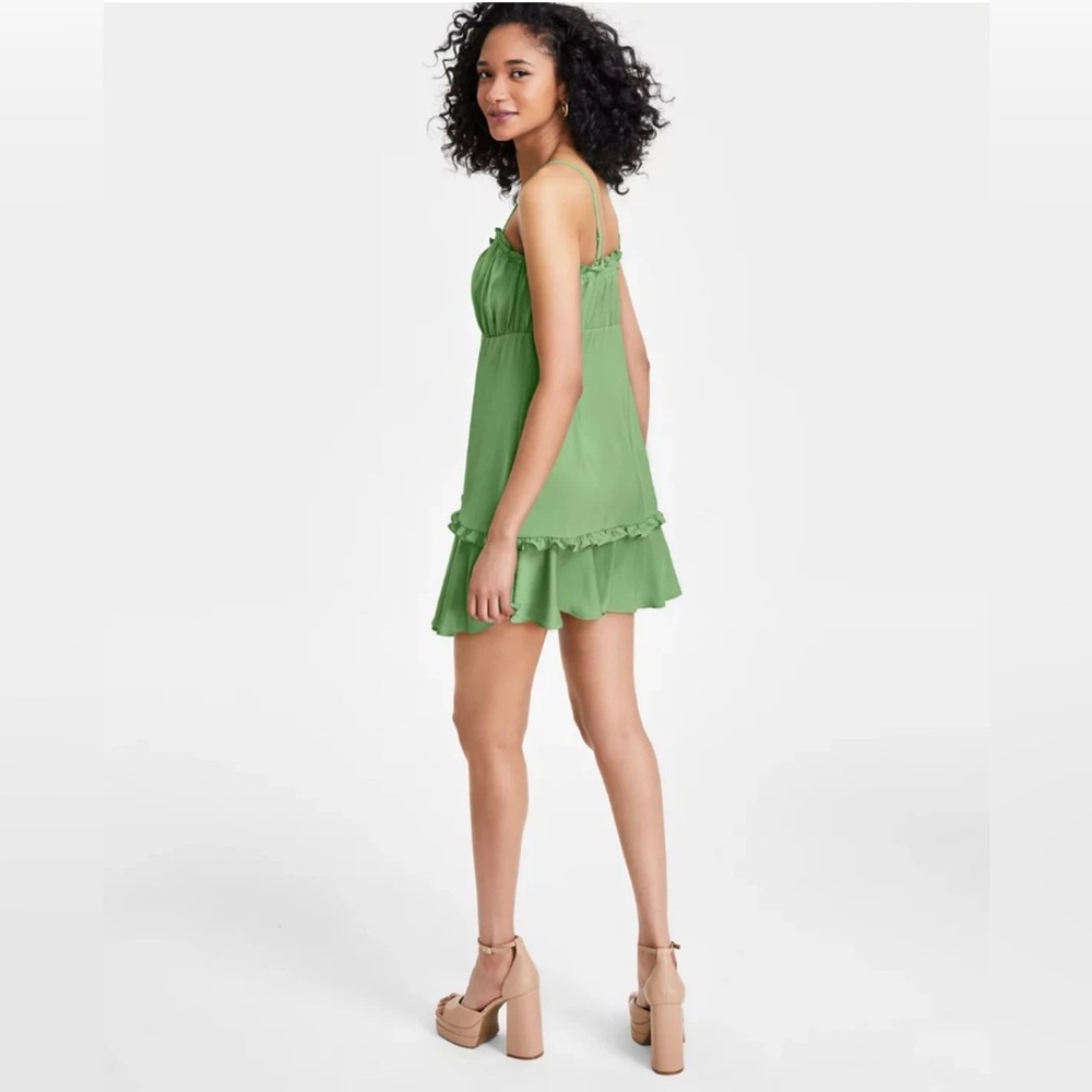 NWT Women’s‎ Bar lll sweetheart neck ruffled snap front dress, green size XS - Picture 2 of 7